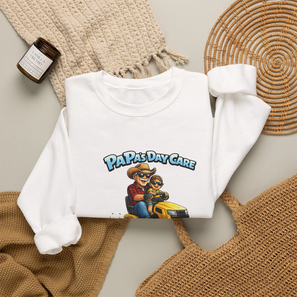 Papa's Day Care Crewneck Sweatshirt – Funny Lawn Mower Dad Graphic