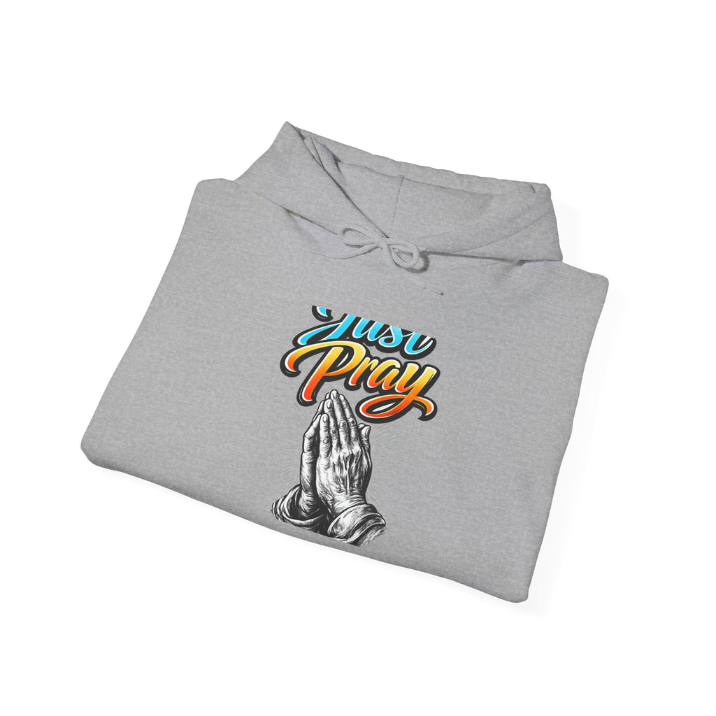 Prayer Hands Hoodie - "Just Pray" Retro Script Spiritual Hoodie