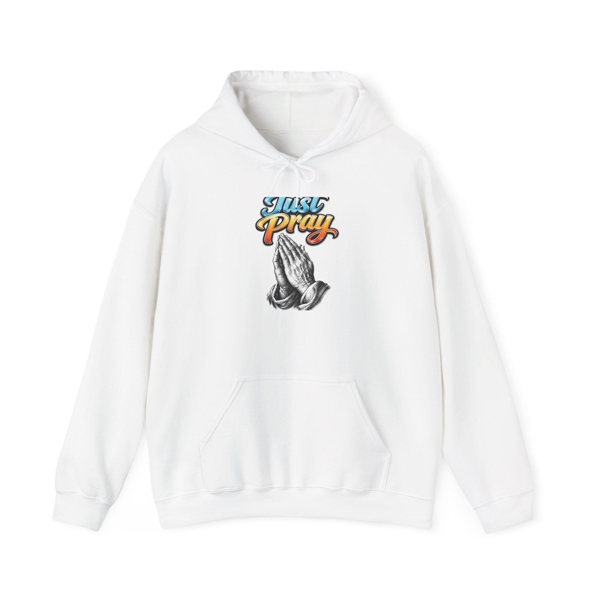 Prayer Hands Hoodie - "Just Pray" Retro Script Christian Sweatshirt