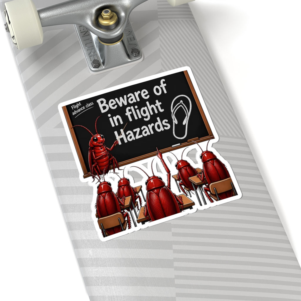 Beware of In-Flight Hazards Sticker — Funny Cockroach Classroom Laptop Decal