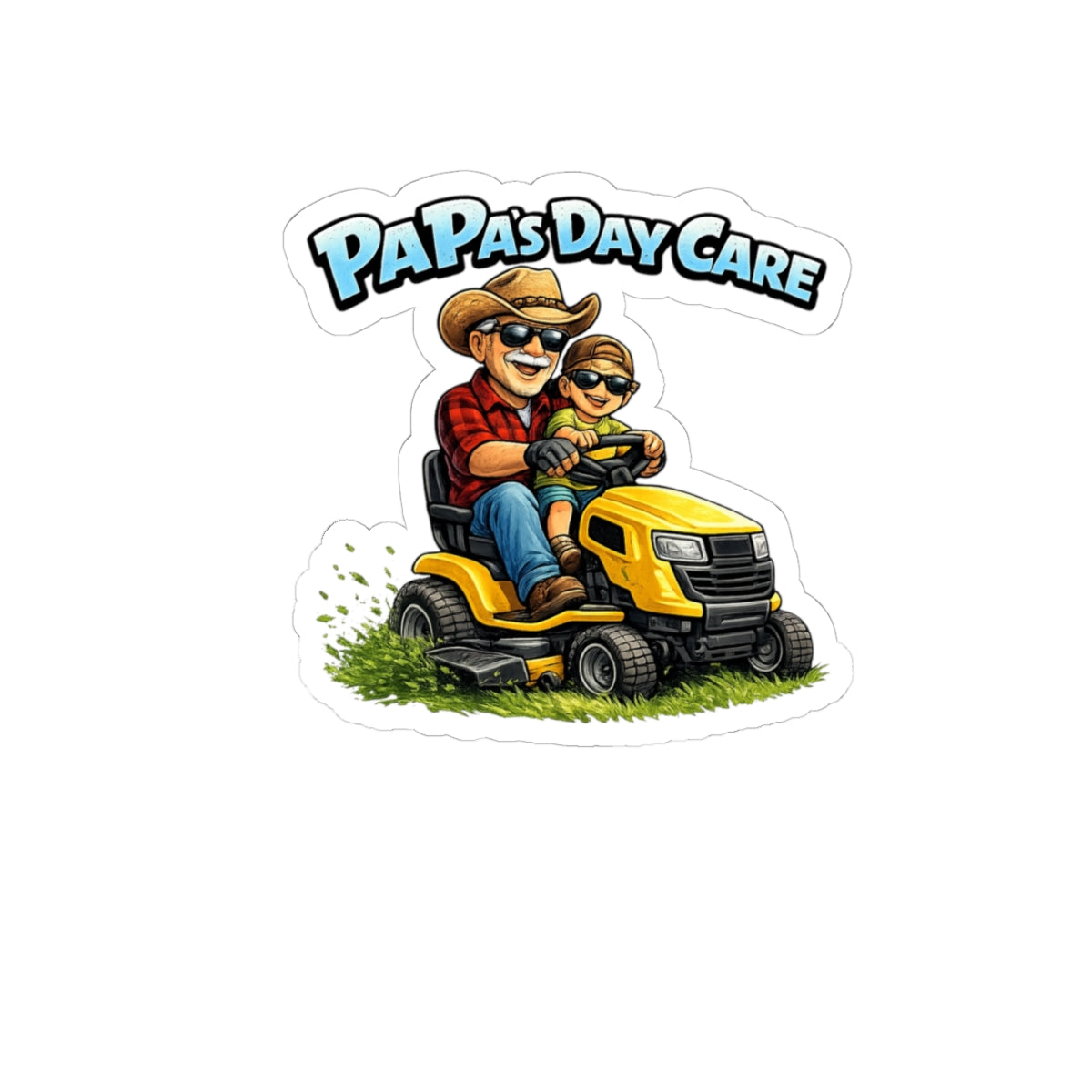 Sticker — "Papa's Day Care" Lawn Mower Dad & Kid Vinyl Sticker