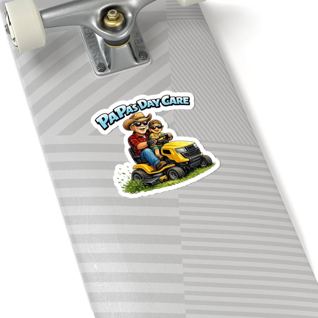 Sticker — "Papa's Day Care" Lawn Mower Dad & Kid Vinyl Sticker