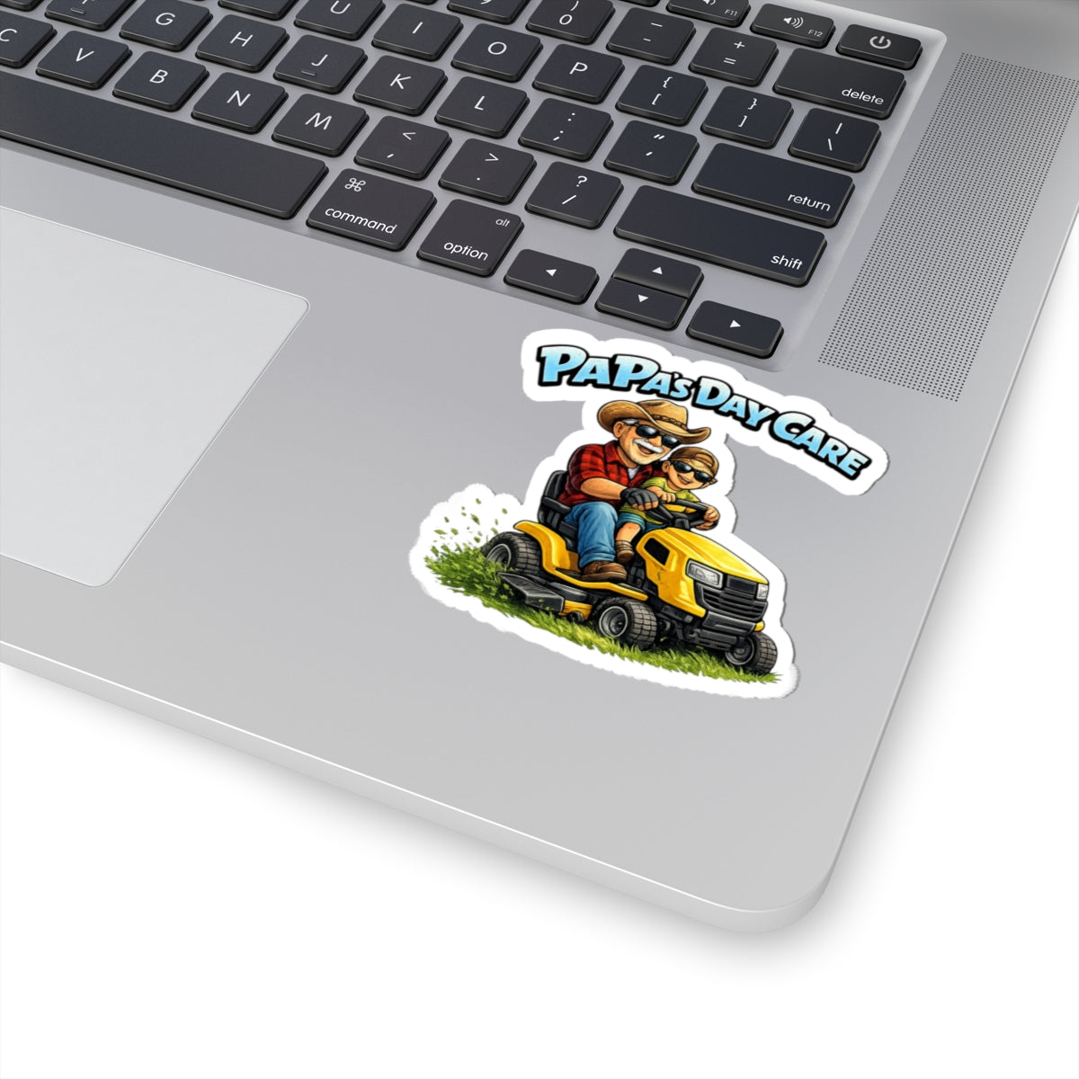 Papa’s Day Care Lawn Mower Sticker — Funny Father & Son Gardening Decal