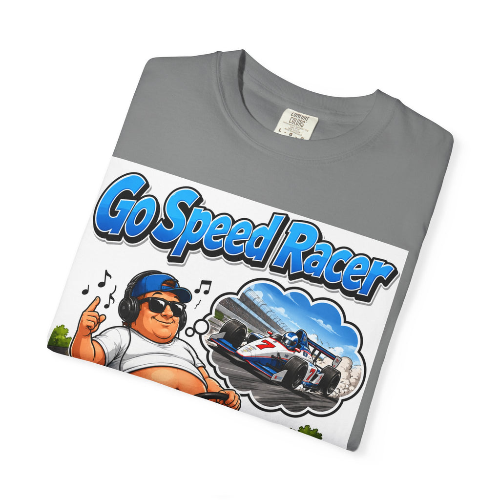 Go Speed Racer Lawn Mower T‑Shirt — Funny Riding Mower Graphic Tee