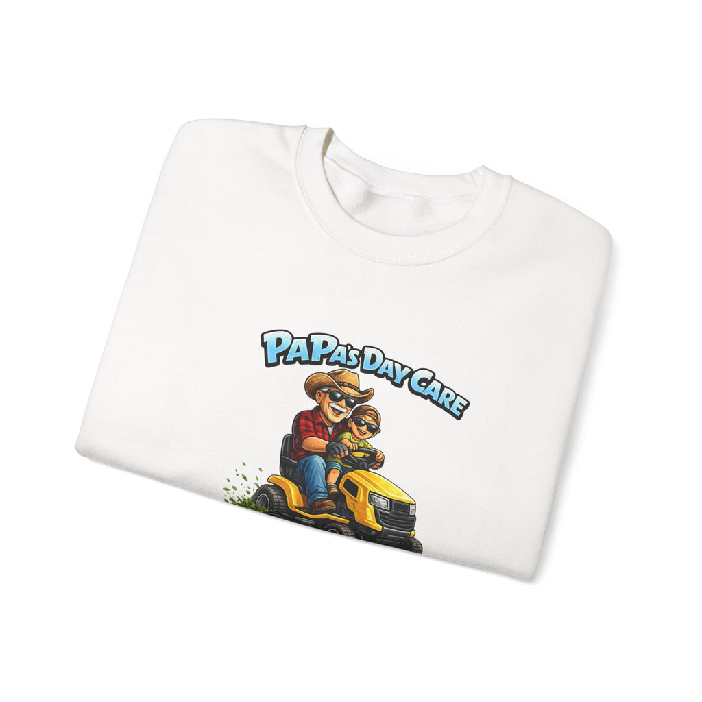 Papa's Day Care Crewneck Sweatshirt – Funny Lawn Mower Dad Graphic