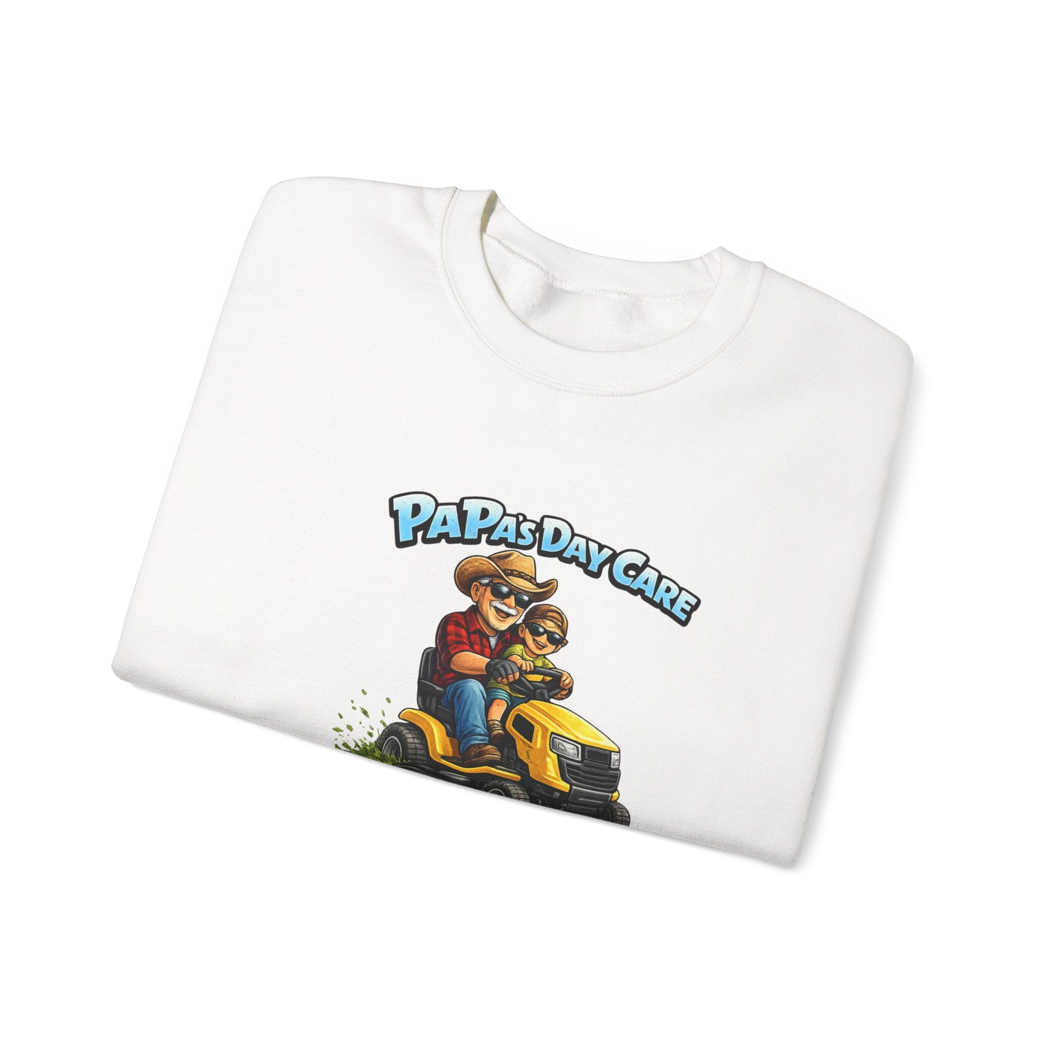 Papa's Day Care Crewneck Sweatshirt – Funny Lawn Mower Dad Graphic