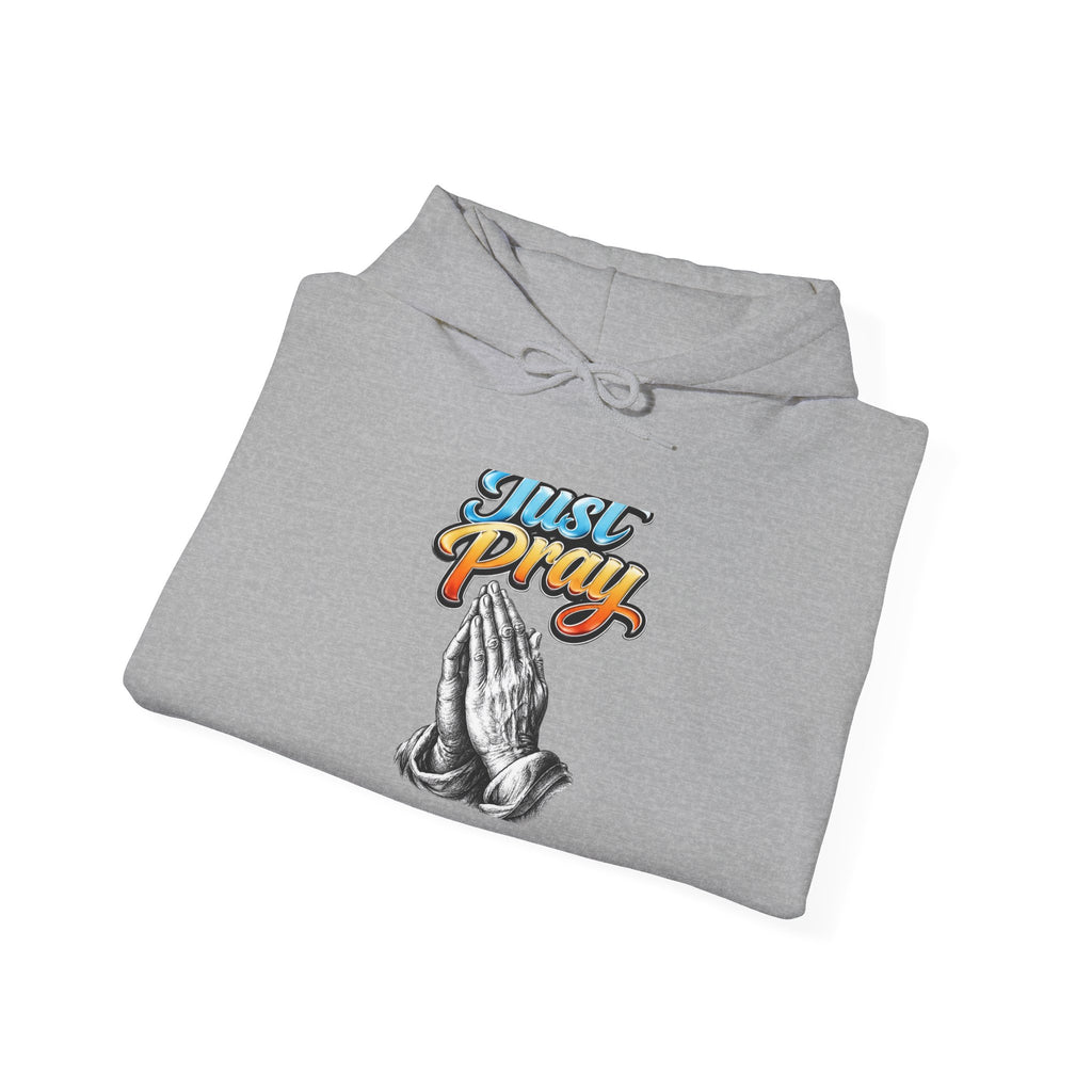 Prayer Hands Hoodie - "Just Pray" Retro Script Christian Sweatshirt
