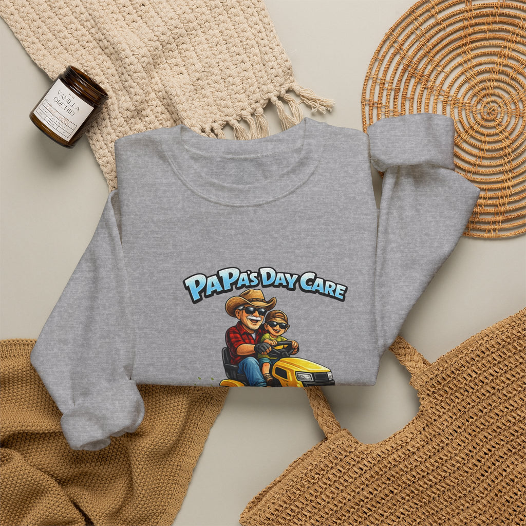 Papa's Day Care Crewneck Sweatshirt – Funny Lawn Mower Dad Graphic