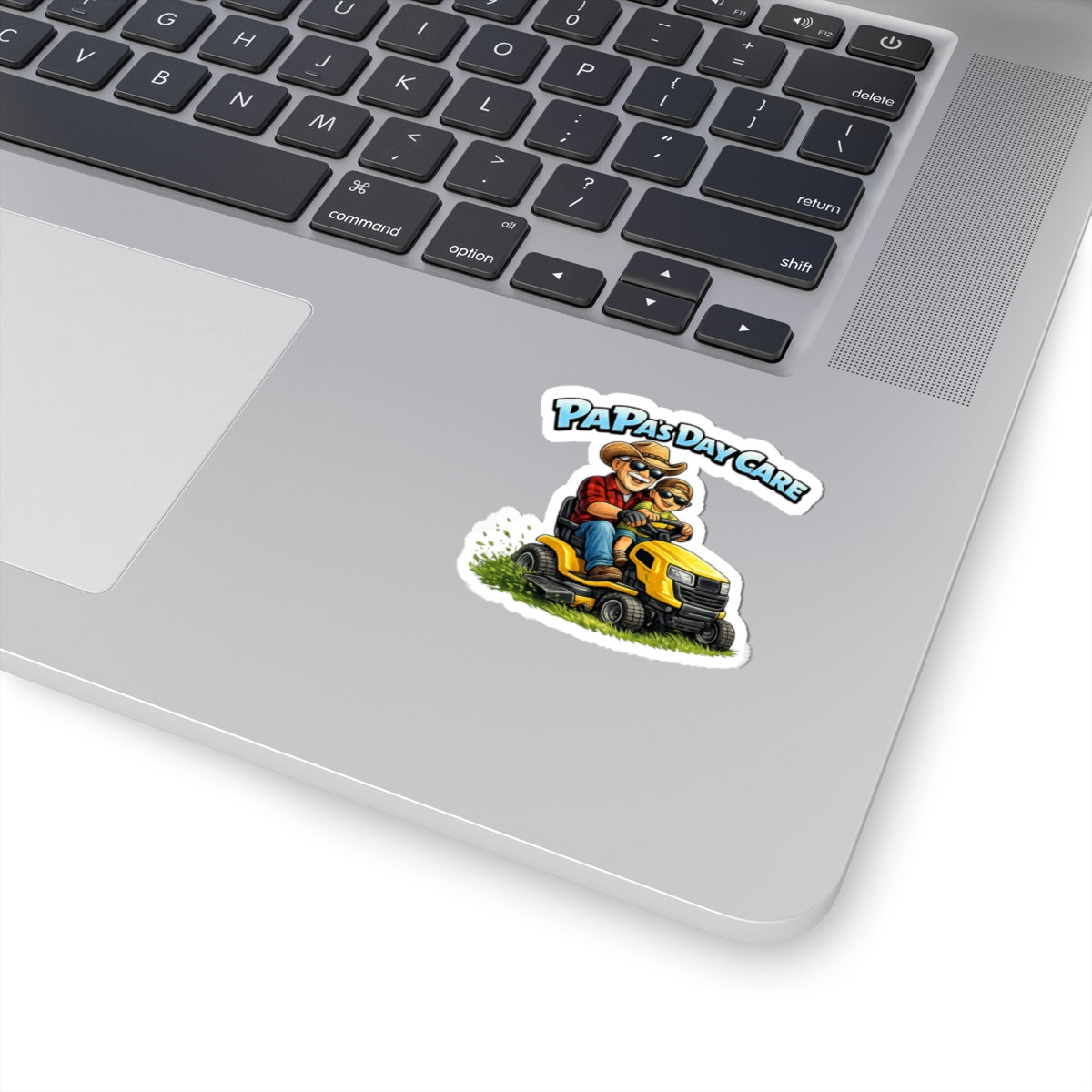 Papa’s Day Care Lawn Mower Sticker — Funny Father & Son Gardening Decal