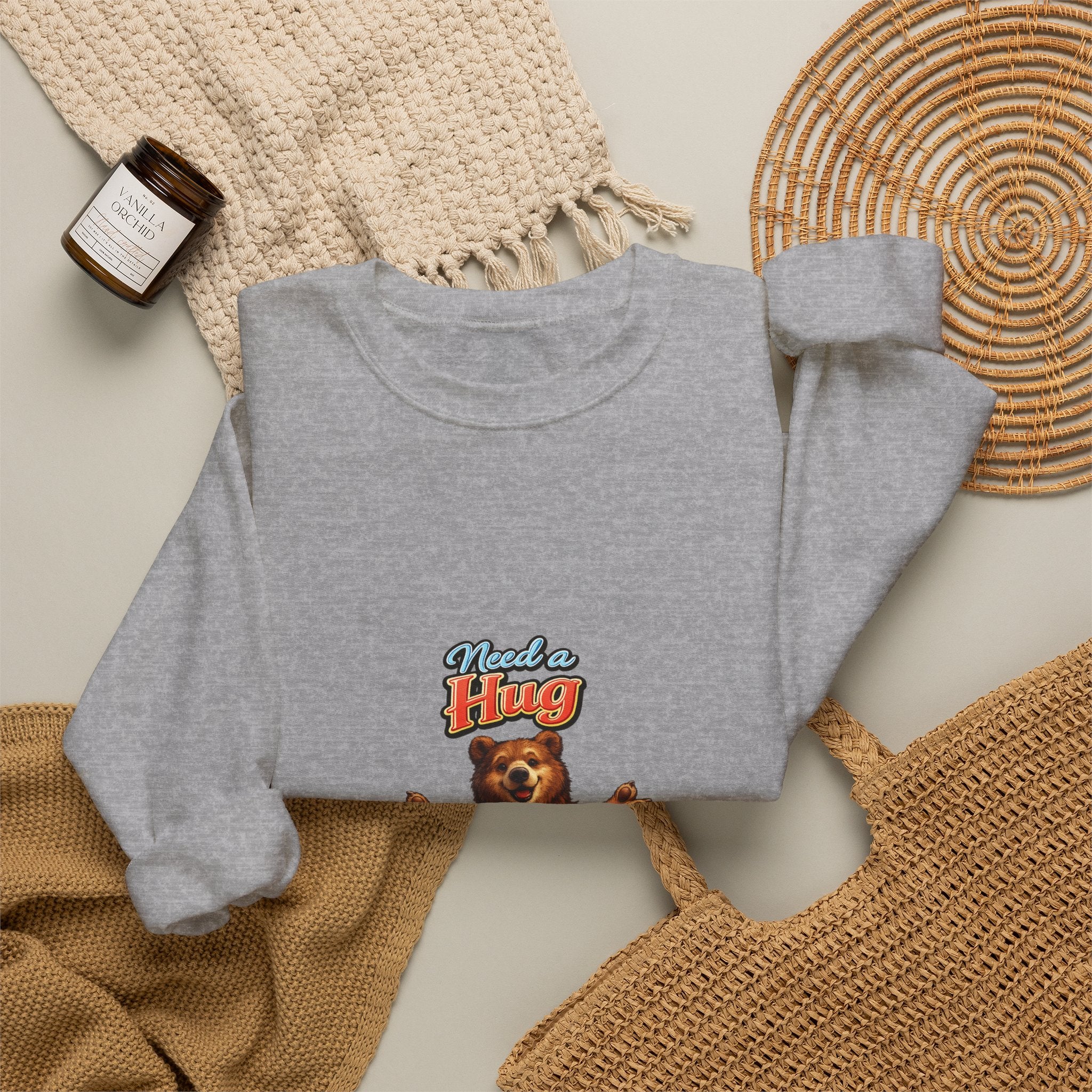 Bear Hug Crewneck Sweatshirt — Vintage Bear Graphic "Need a Hug" Cozy Pullover