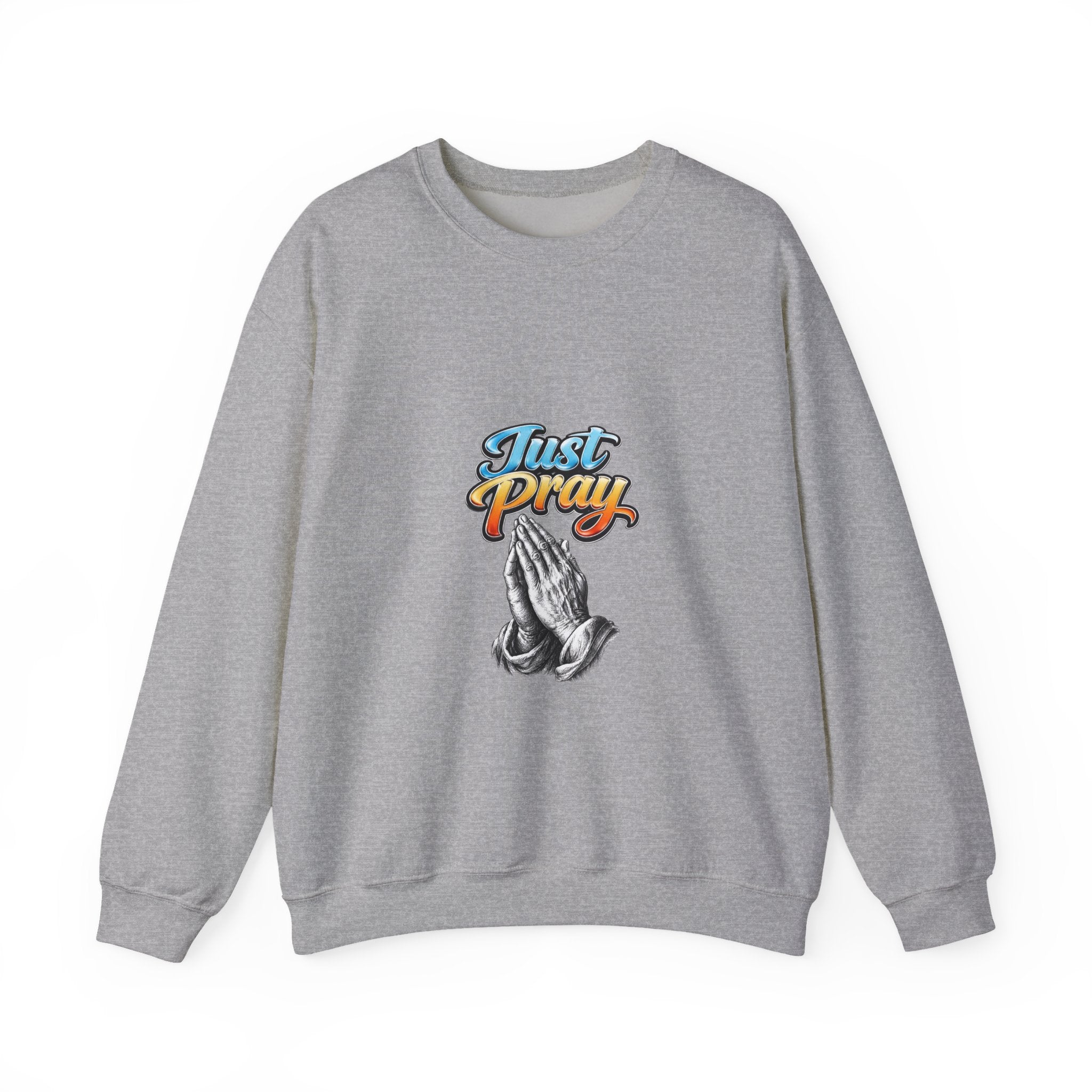 Just Pray Crewneck Sweatshirt — Retro Praying Hands Christian Top