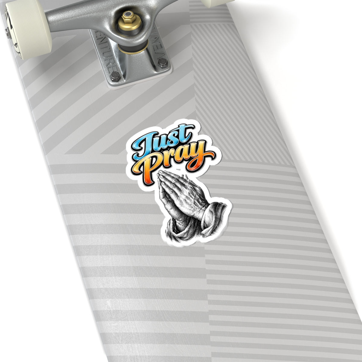 Just Pray Sticker — Retro Script with Praying Hands (Kiss-Cut Vinyl)