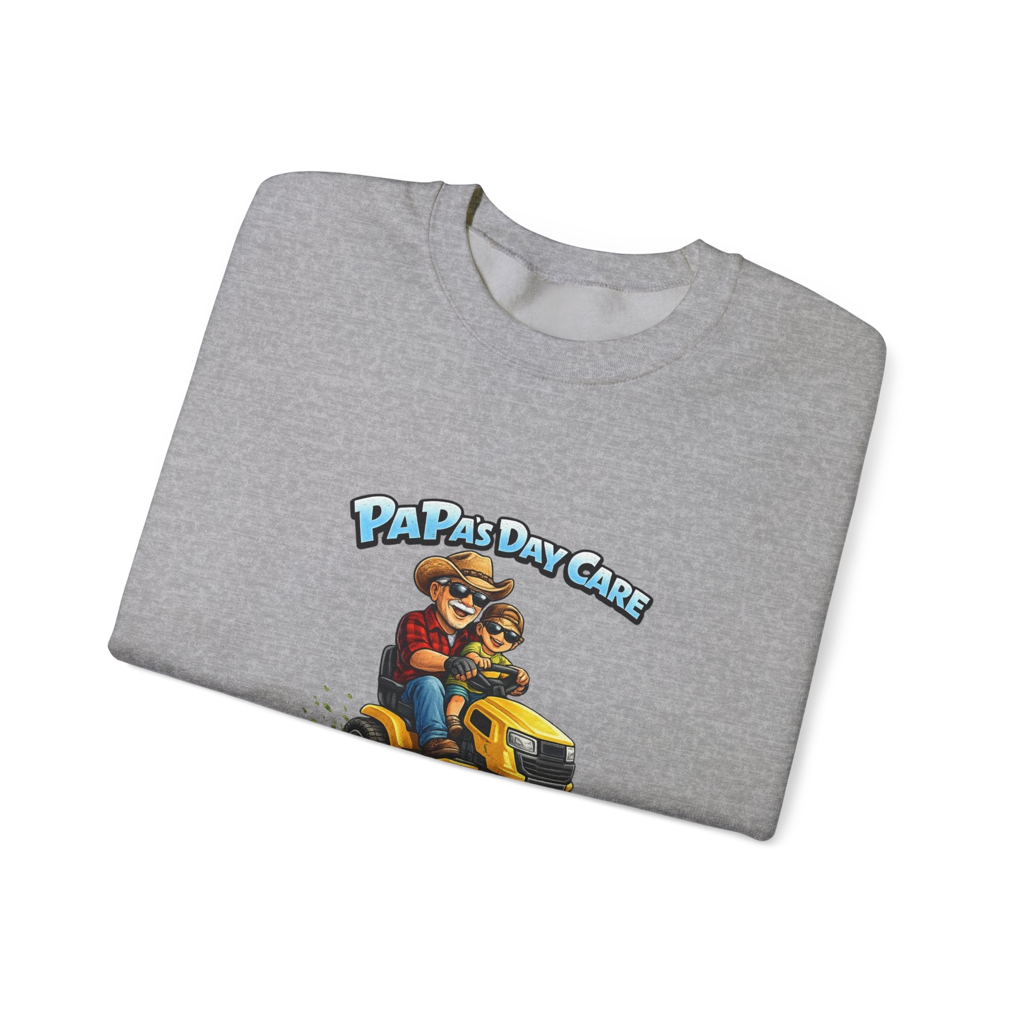 Crewneck Sweatshirt — "Papa's Daycare" Lawn Mower Dad Design, Father's Day Gift