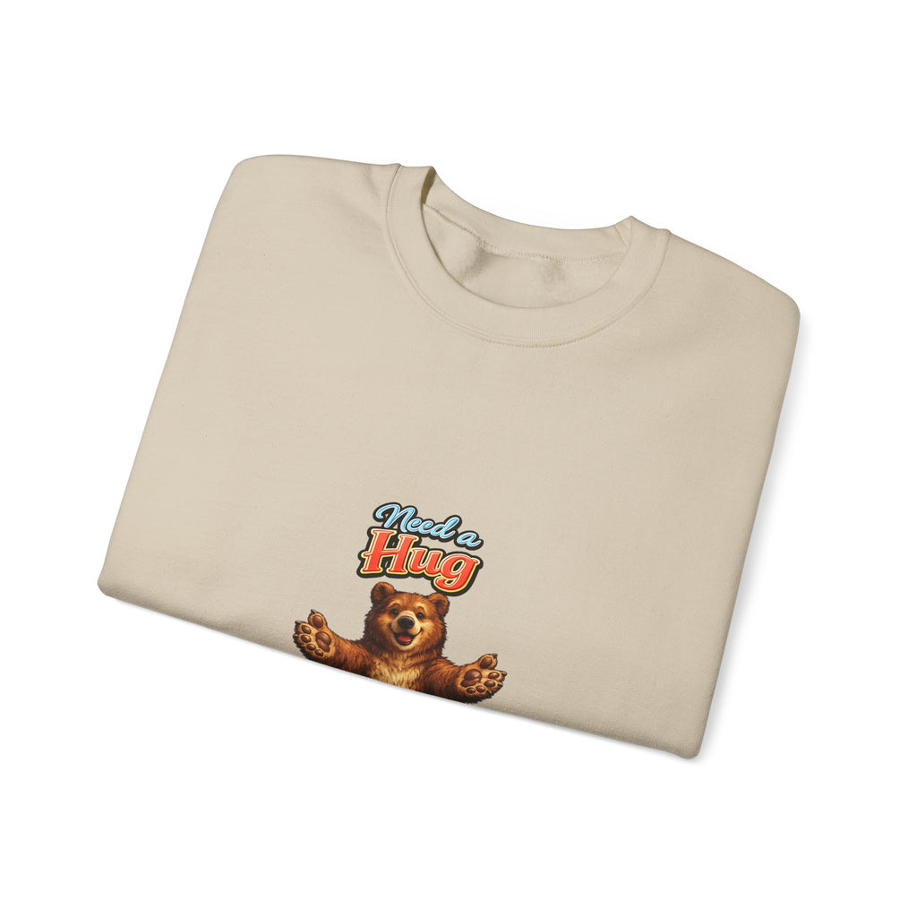 Bear Hug Crewneck Sweatshirt — Vintage Bear Graphic "Need a Hug" Cozy Pullover