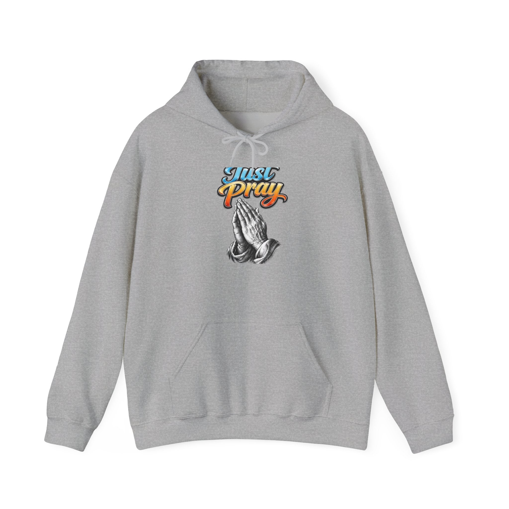 Prayer Hands Hoodie - "Just Pray" Retro Script Christian Sweatshirt
