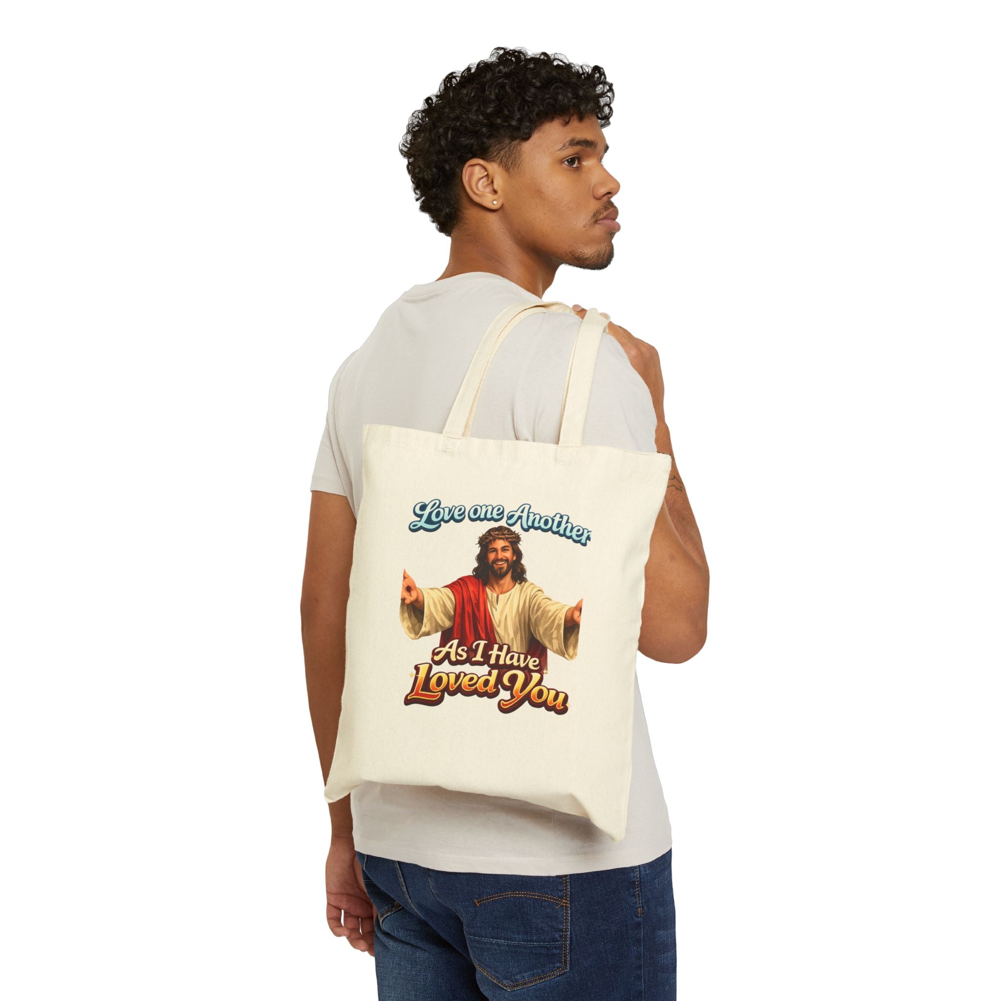 Jesus "Love One Another" Canvas Tote Bag — Christian Faith Grocery & Church Market Bag