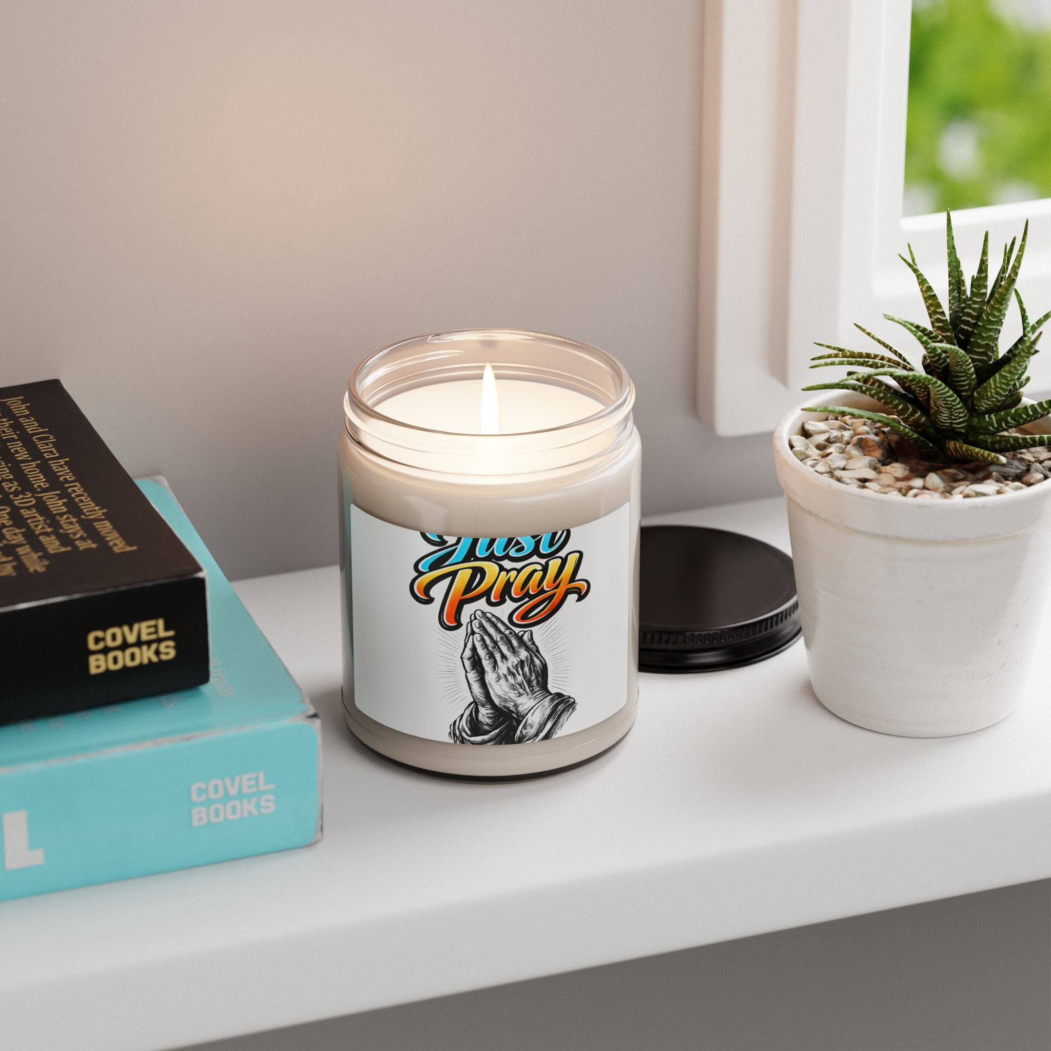 Just Pray Soy Candle — 9oz Scented Jar Candle with Praying Hands