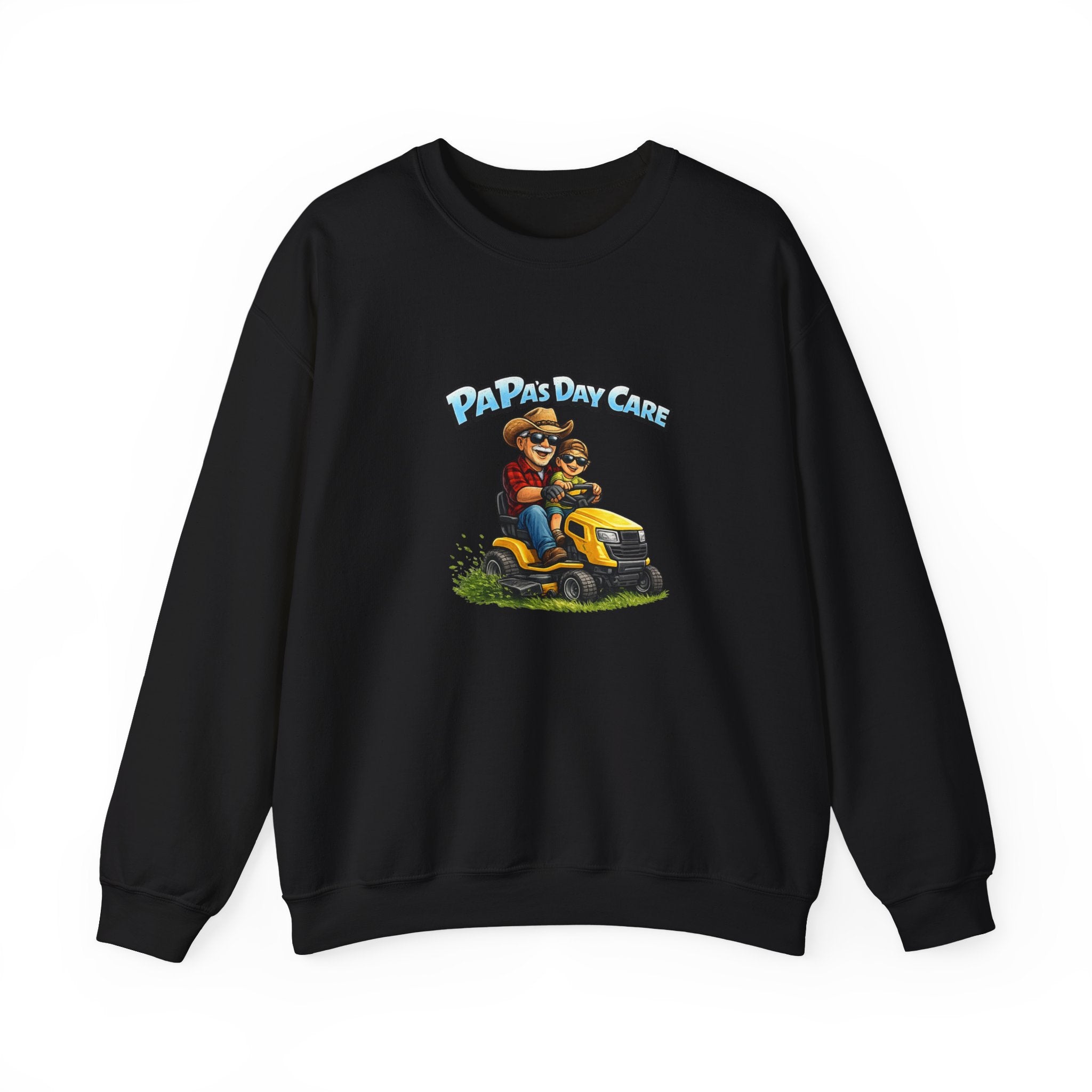 Crewneck Sweatshirt — "Papa's Daycare" Lawn Mower Dad Design, Father's Day Gift