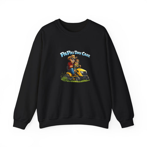Crewneck Sweatshirt — "Papa's Daycare" Lawn Mower Dad Design, Father's Day Gift