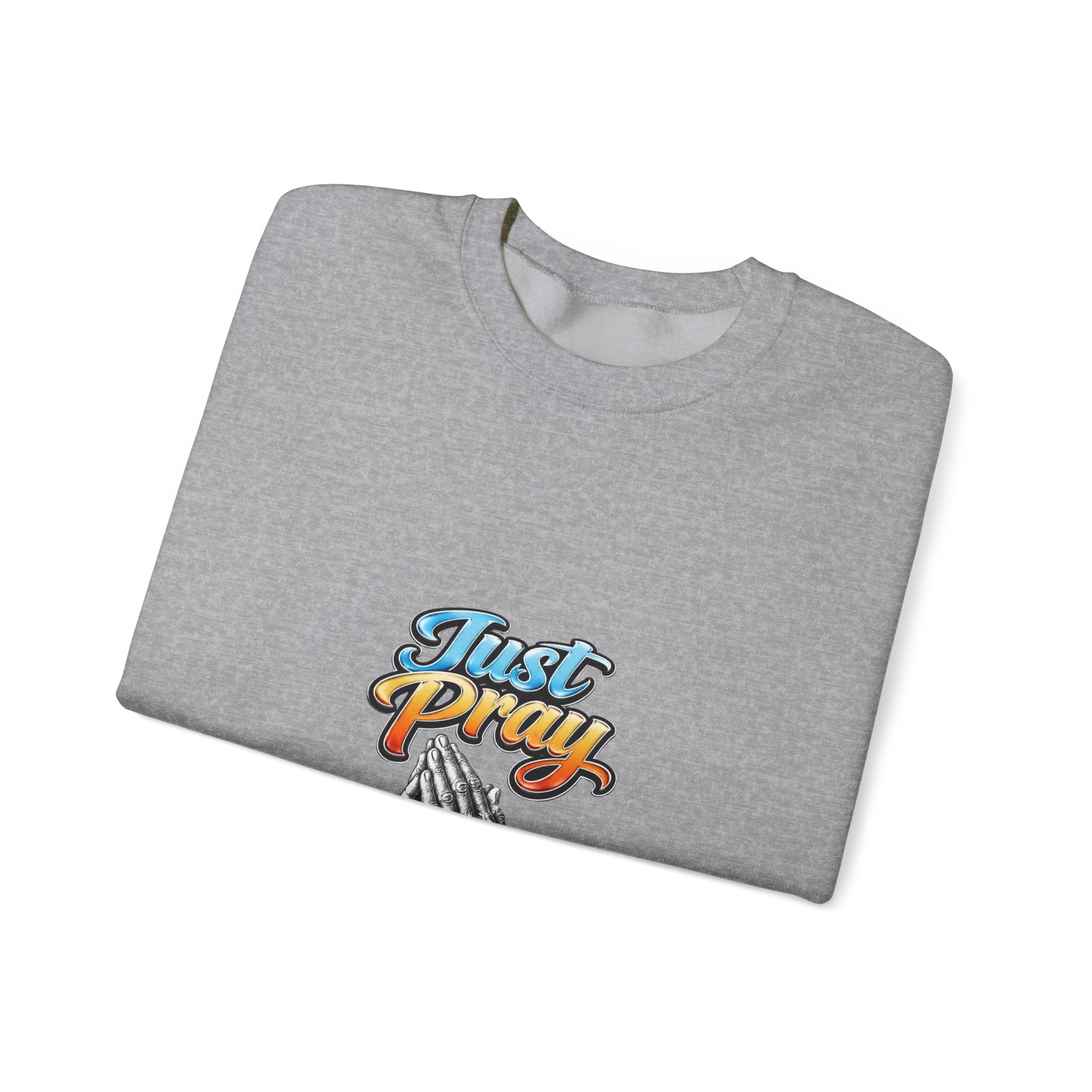 Just Pray Crewneck Sweatshirt — Retro Praying Hands Christian Top