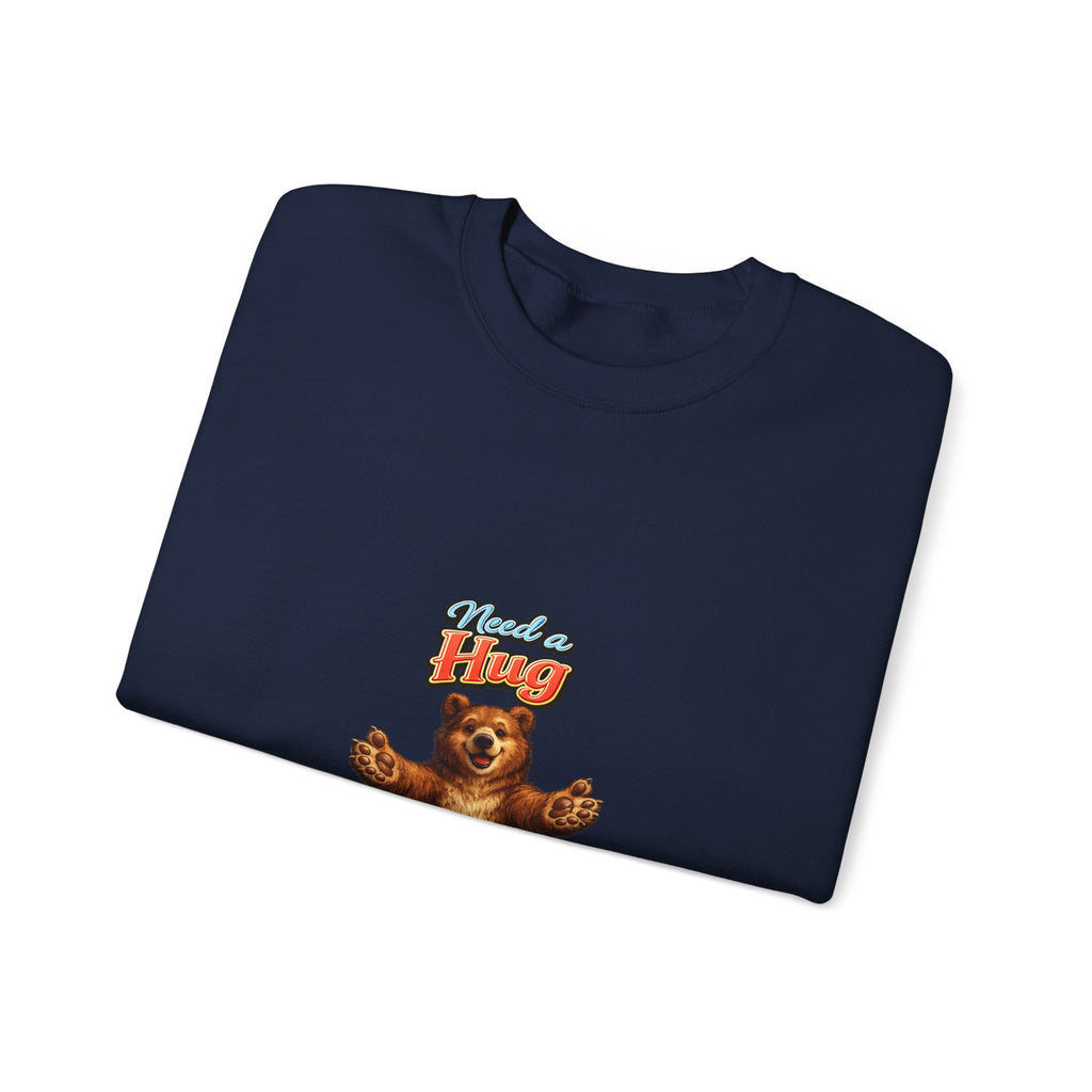 Bear Hug Crewneck Sweatshirt — Vintage Bear Graphic "Need a Hug" Cozy Pullover