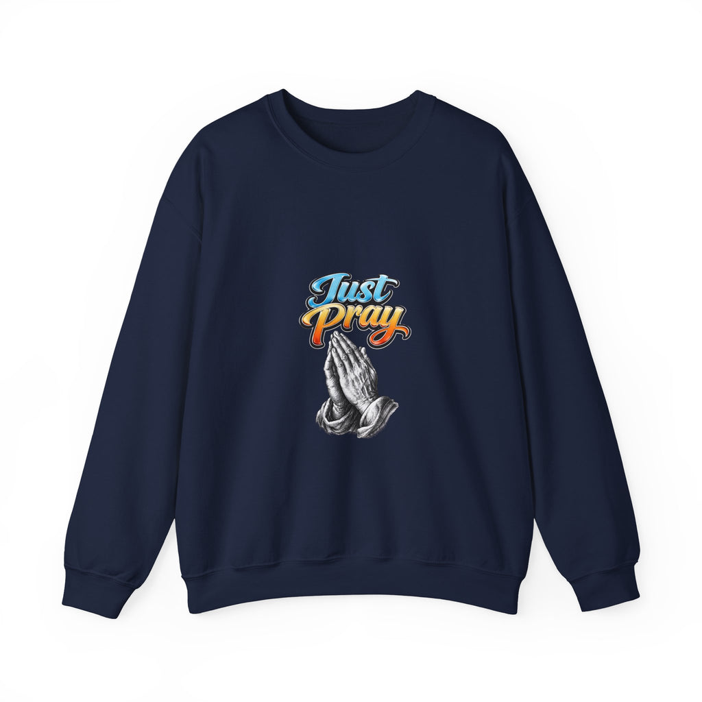Just Pray Crewneck Sweatshirt — Retro Praying Hands Christian Top