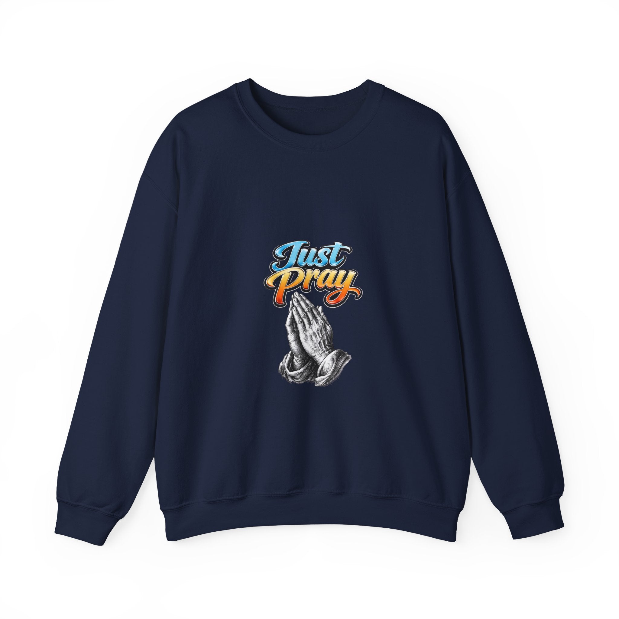 Just Pray Crewneck Sweatshirt — Retro Praying Hands Christian Top
