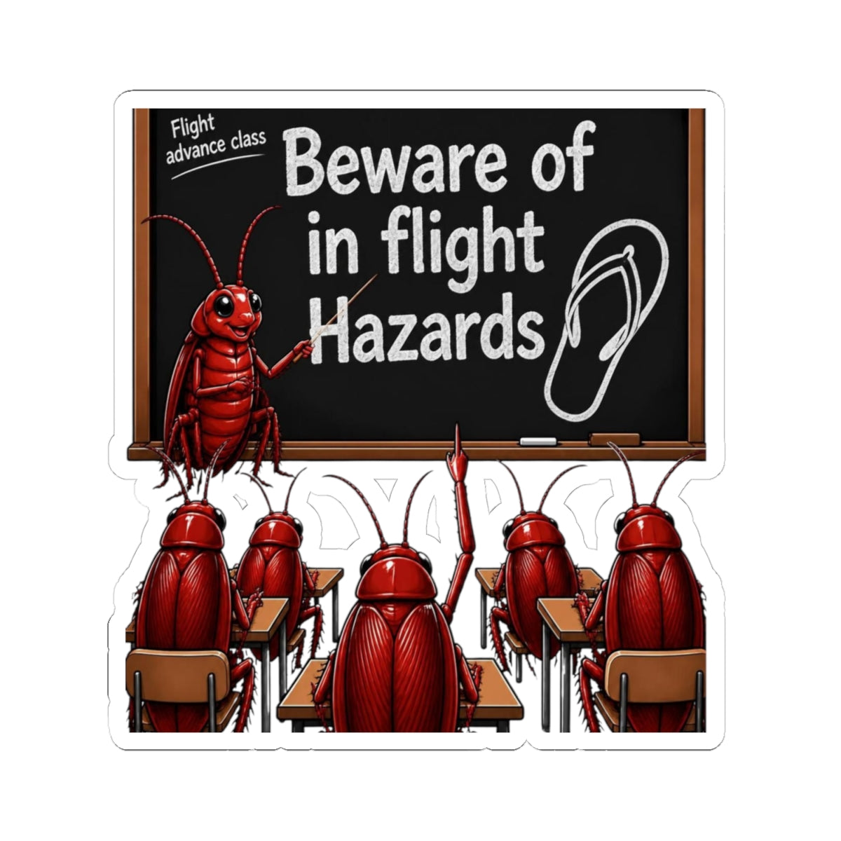 Beware of In-Flight Hazards Sticker — Funny Cockroach Classroom Laptop Decal