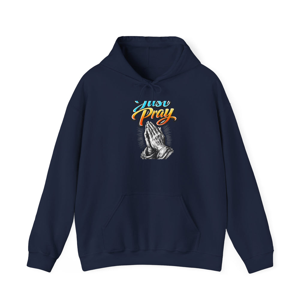 Prayer Hands Hoodie - "Just Pray" Retro Script Spiritual Hoodie