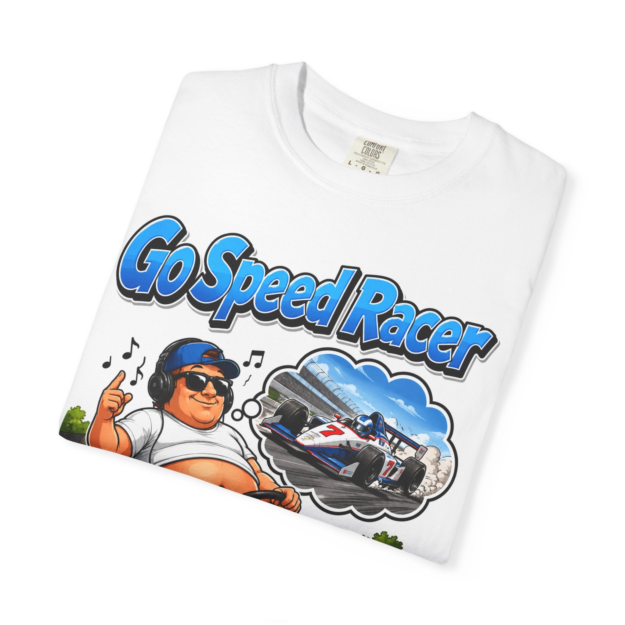 Go Speed Racer Lawn Mower T‑Shirt — Funny Riding Mower Graphic Tee
